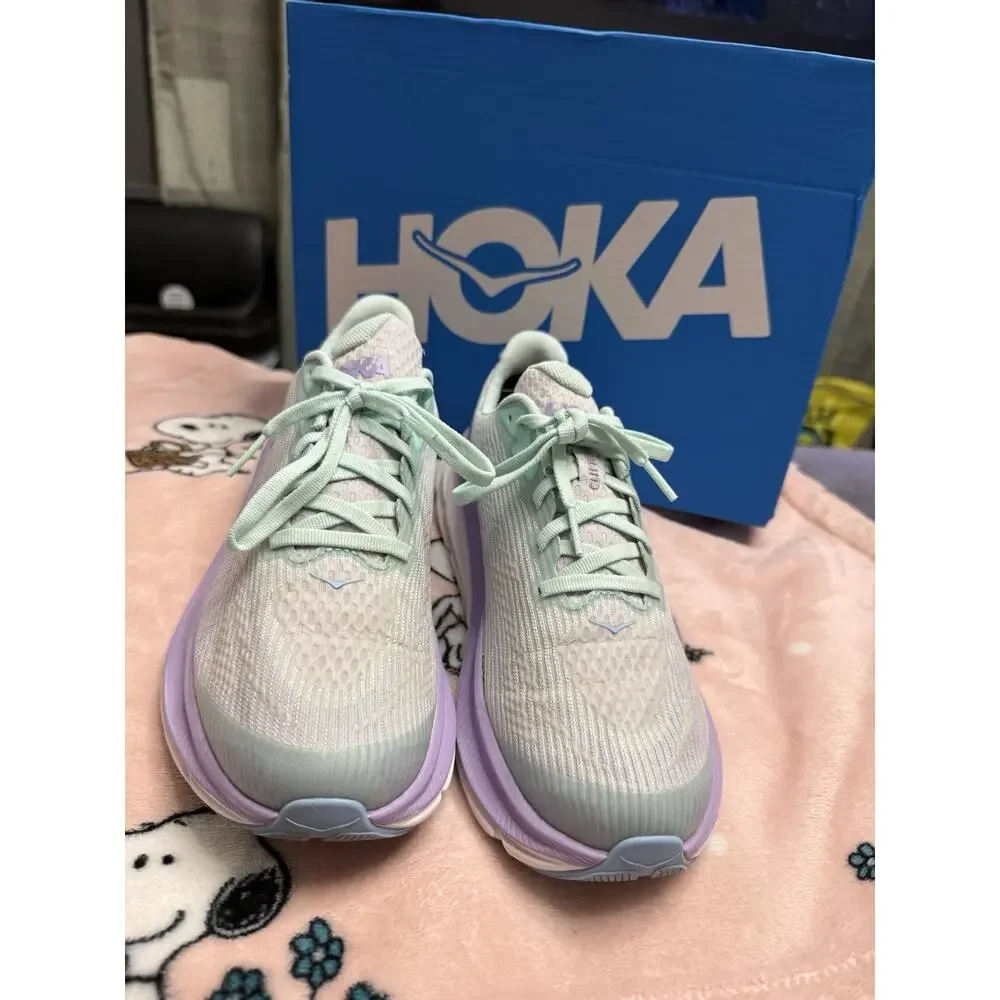 HOKA ONE ONE Clifton Light Blue/Purple Low Top Lace-Up Running Shoes size 5m